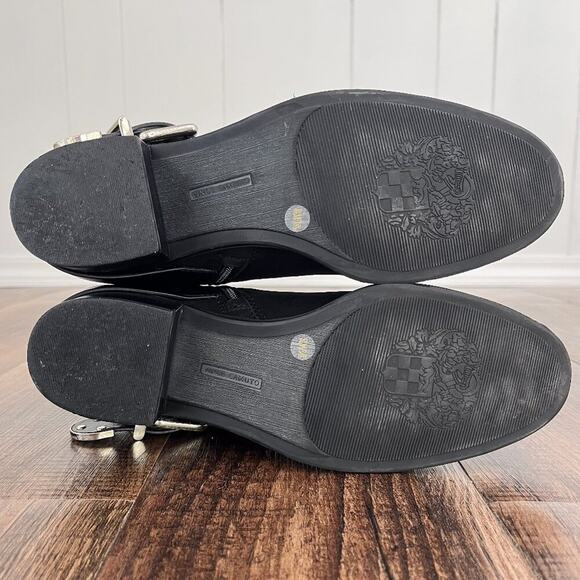 Vince Camuto Moto Buckle Boot Strappy Leather Wrap Western Zip Up Size 8.5 Black - Picture 9 of 15